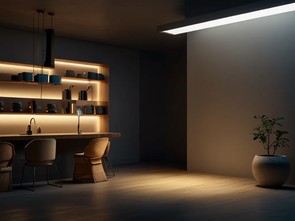 Well-lit space demonstrating layered lighting techniques