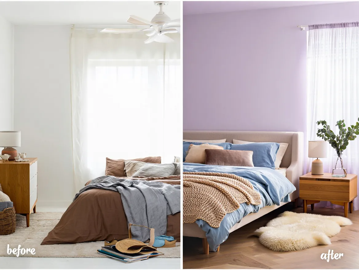 Serene bedroom design with soft textures and calming colors
